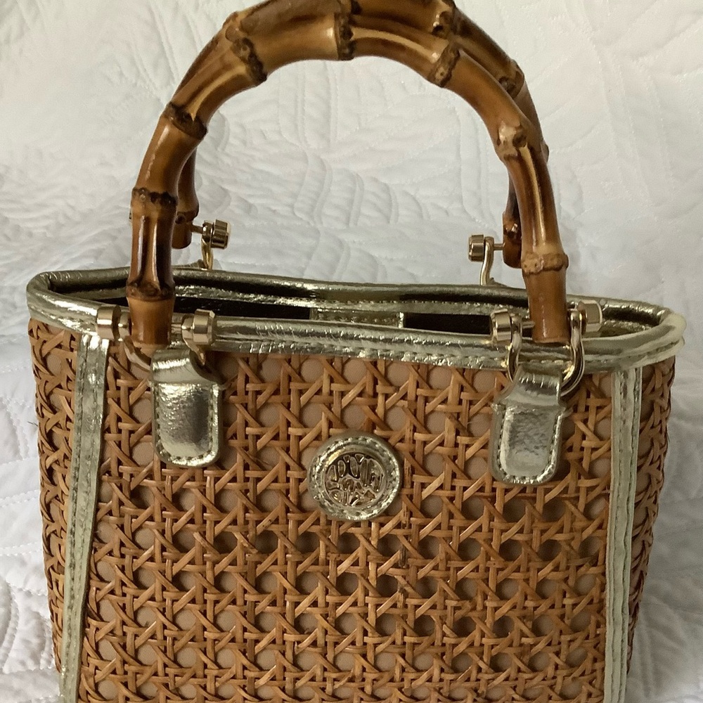 Lilly Pulitzer Tan Woven Mini Bag with Bamboo Handles